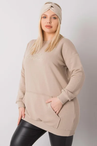 Dámská béžová plus size mikina s klokankou FPrice