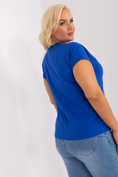 Kobaltová plus size dámská halenka s výstřihem do V