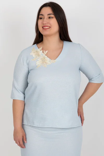 Modrá plus size elegantní dámská halenka pro práci a večer - LK BZ 506692