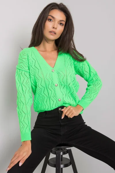 Dámský RUE PARIS Fluo zelený svetr s knoflíky FPrice