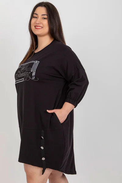 Černé plus size šaty s kamínkovou aplikací