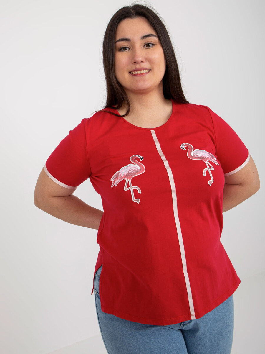 Červené dámské plus size tričko s nášivkami, 48 i523_2016103400058