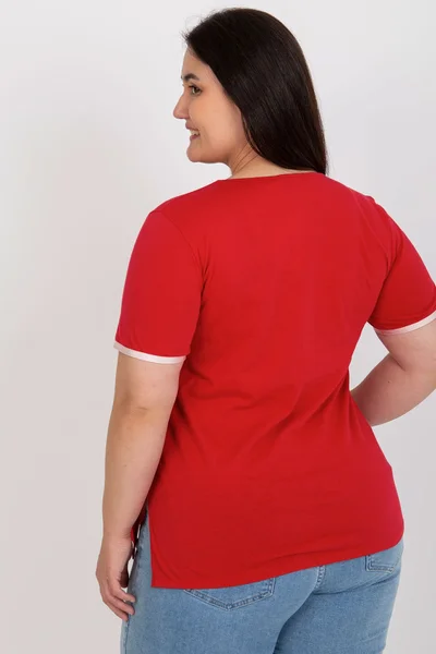 Červené dámské plus size tričko s nášivkami