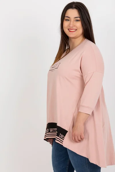 Růžová plus size tunika s 3/4 rukávy - Letní svěžest