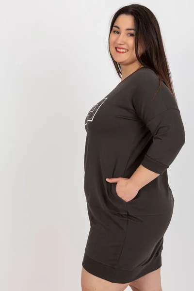 Khaki plus size tunika s potiskem - RV-TU-8152