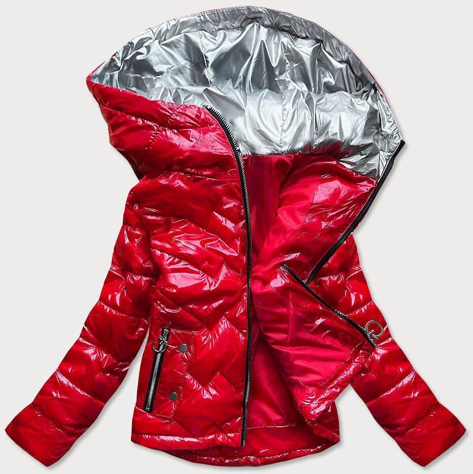 Červená prošívaná bunda pro ženy s kapucí 640 SWEST, odcienie czerwieni XXL (44) i392_16670-48