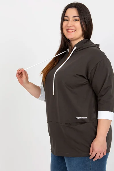 Khaki Plus Size Mikina s 3/4 Rukávy - FPrice