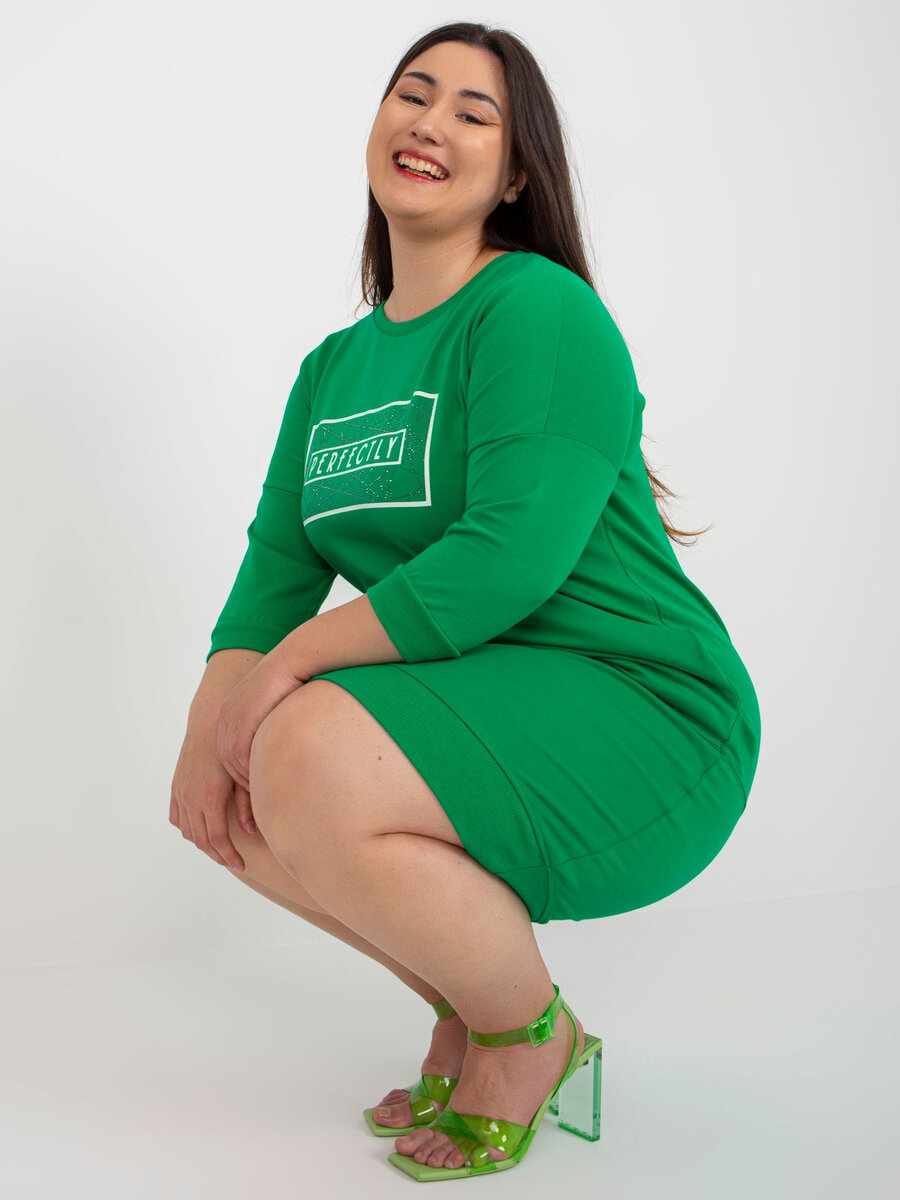 Zelené bavlněné plus size šaty s nápisem - Letní zelená tunika, jedna velikost i523_2016103399642