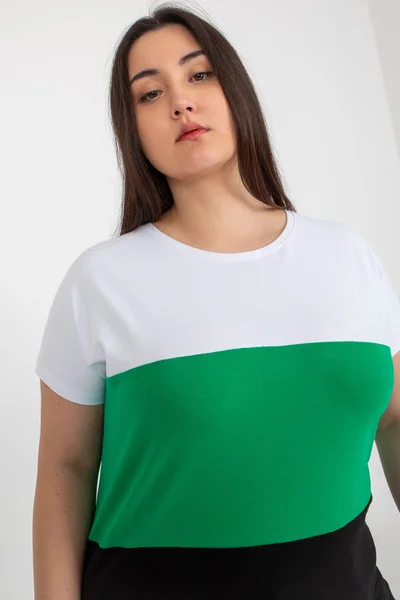 Zeleno-bílá pruhovaná dámská halenka plus size FPrice