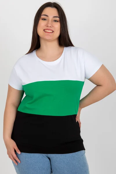 Zeleno-bílá pruhovaná dámská halenka plus size FPrice