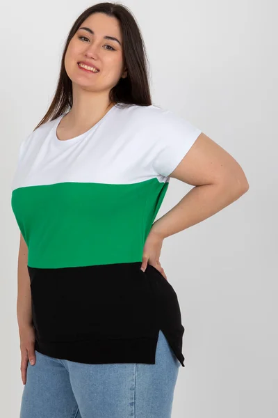 Zeleno-bílá pruhovaná dámská halenka plus size FPrice