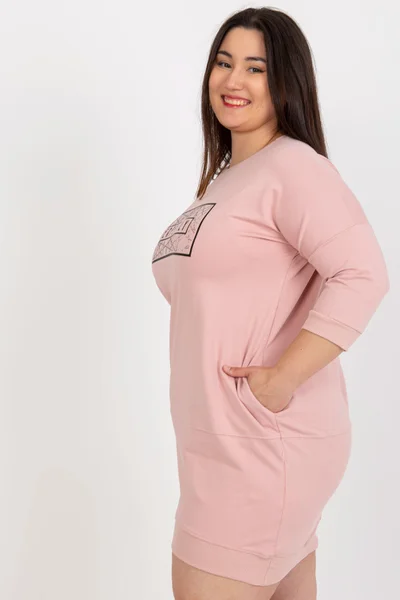 Růžová plus size tunika s aplikací - FPrice