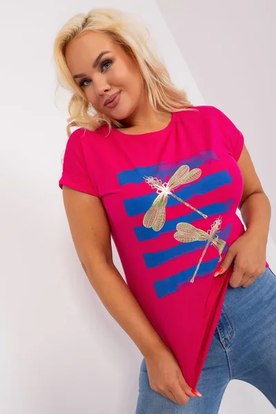 Růžová plus size dámská halenka s krátkými rukávy - FPrice RV-BZ-8969