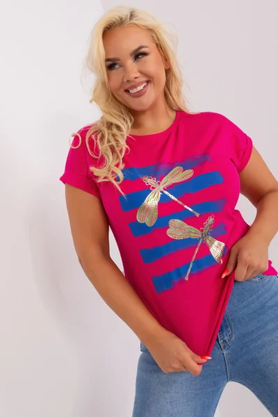 Růžová plus size dámská halenka s krátkými rukávy - FPrice RV-BZ-8969