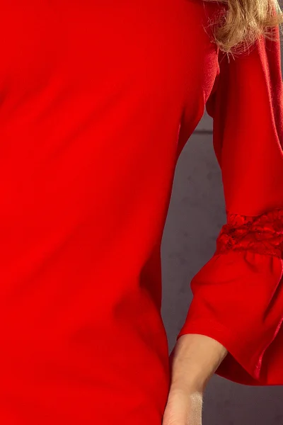 Červené dámské šaty s krajkou na rukávech 3 MARGARET model 61204