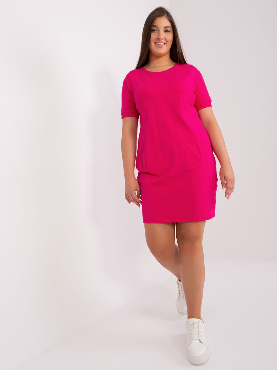 Růžové plus size bavlněné šaty FPrice, jedna velikost i523_2016103439706