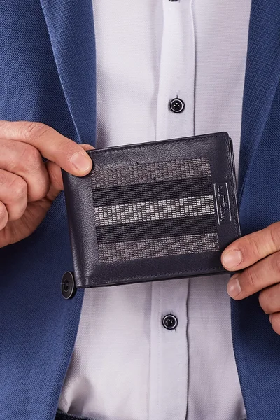 Pánská peněženka s vodorovným prošíváním, tmavě modrá FPrice