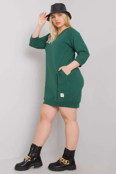 Dámské tmavě zelené plus size šaty s kapsami FPrice