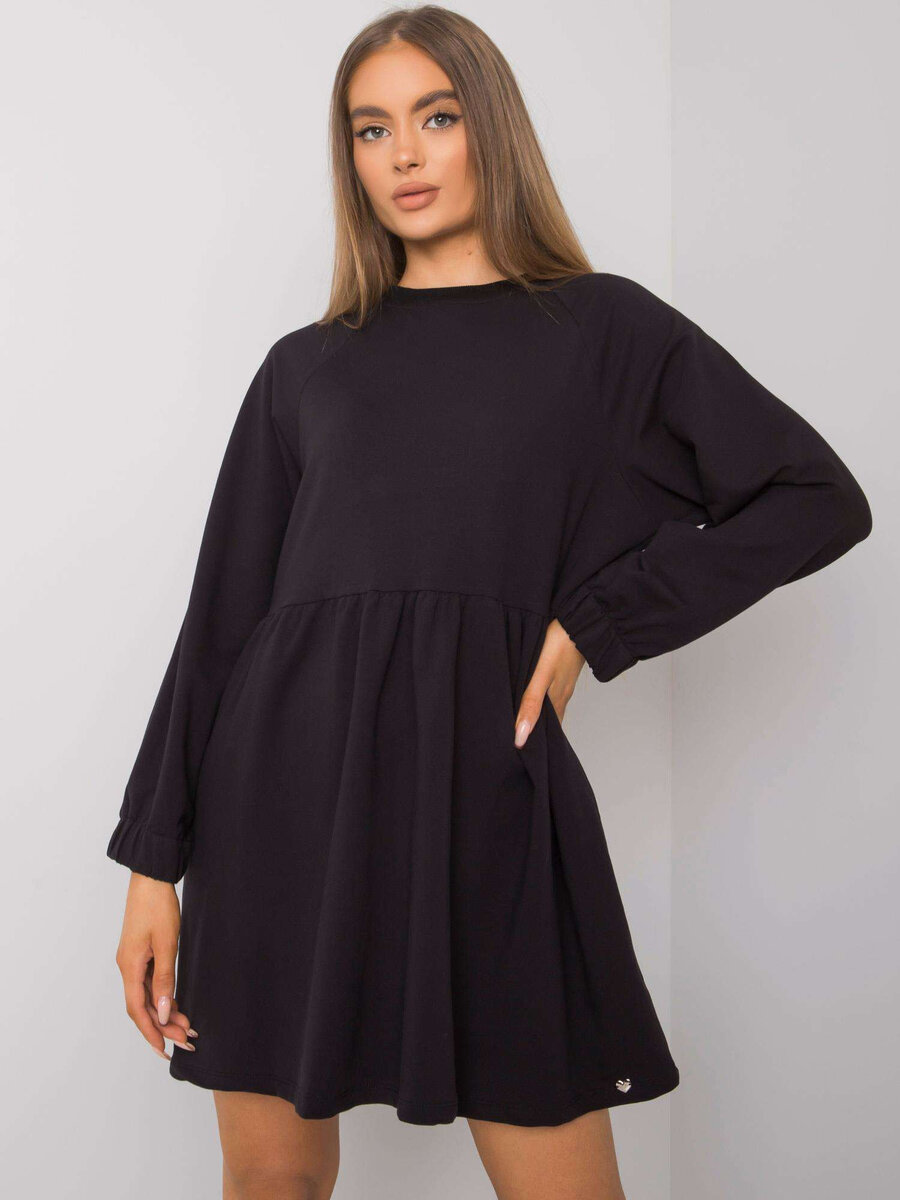 Dámské černé základní šaty s dlouhým rukávem FPrice, S/M i523_2016103068470