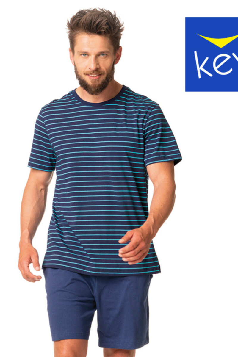 Mužské letní pyžamo Key Stripy, TMAVĚ MODRÁ A TYRKYSOVÁ XXL i170_MNS 367 A24 XXL