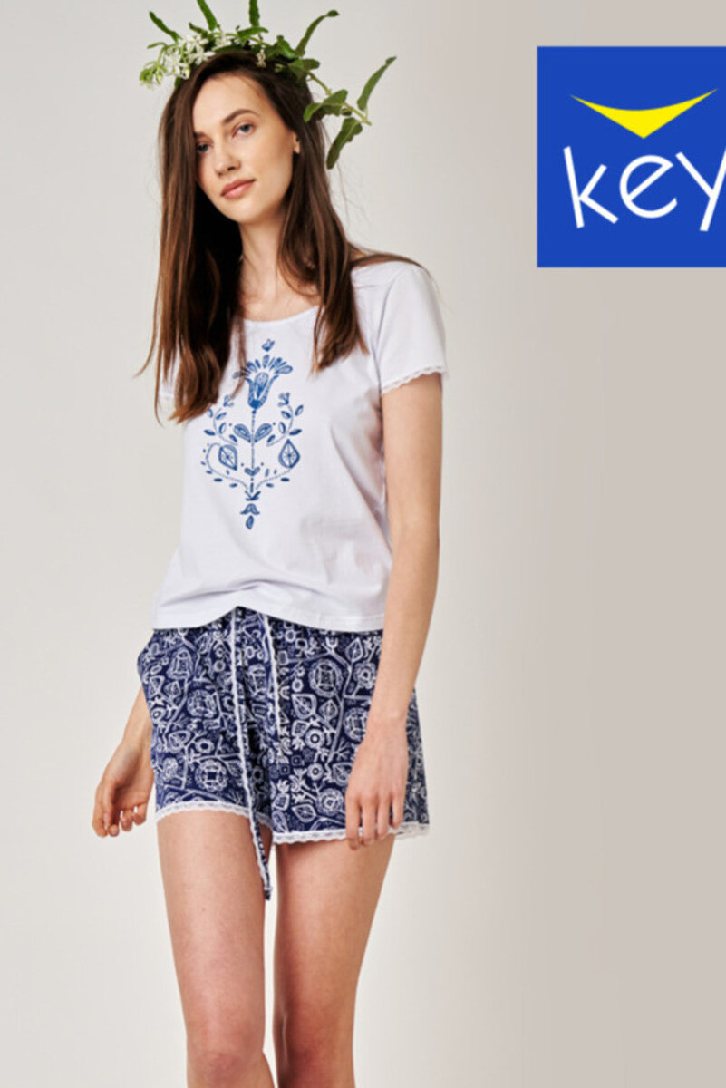 Krátké krajkové pyžamo Key, bílá a tmavě modrá XL i170_LNS 575 A24 XL
