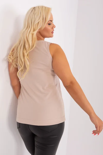 Beige Plus Size Top s Stahováním pro Dámy