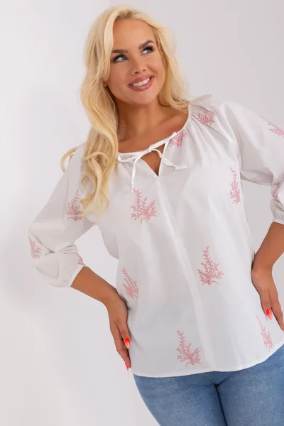 Růžovobílá Vzorovaná Boho Halenka Plus Size