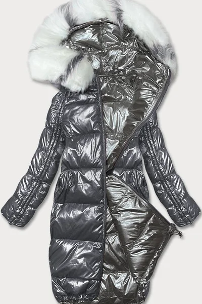 Lesklá šedá bunda na zimu s kapucí MINORITY