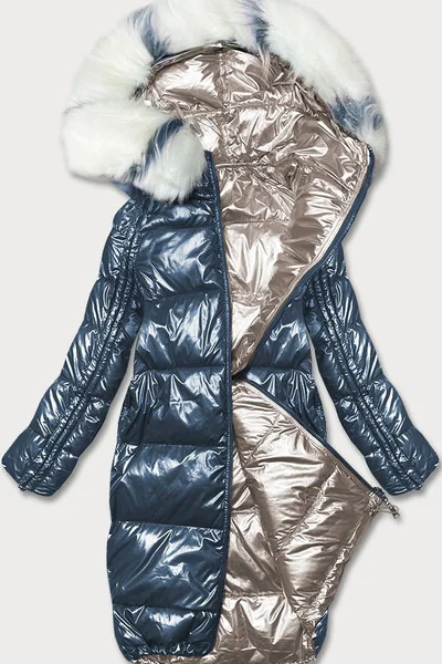 Lesklá bunda na zimu MINORITY v béžové barvě s kapucí