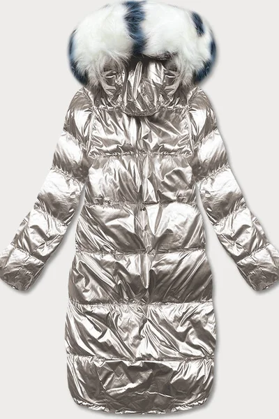 Lesklá bunda na zimu MINORITY v béžové barvě s kapucí