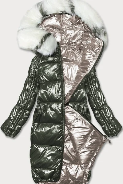 Lesklá bunda na zimu MINORITY s kožešinovou kapucí