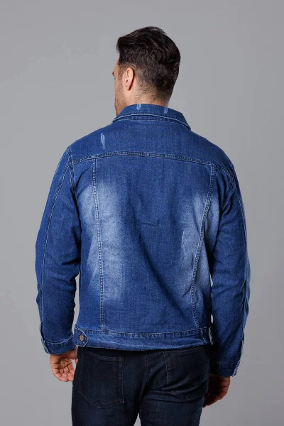 Modrá džínová bunda s protržením a límcem od J.STYLE