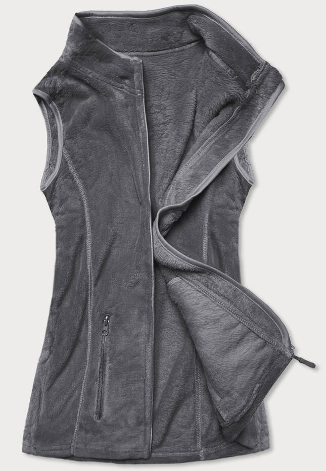 Tmavě šedá plyšová dámská vesta 469 J.STYLE, odcienie szarości S (36) i392_21068-46