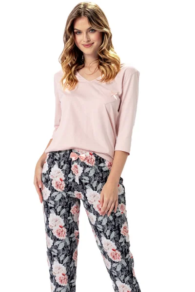 Růžové pyžamo pro ženy s mašlí LEVEZA