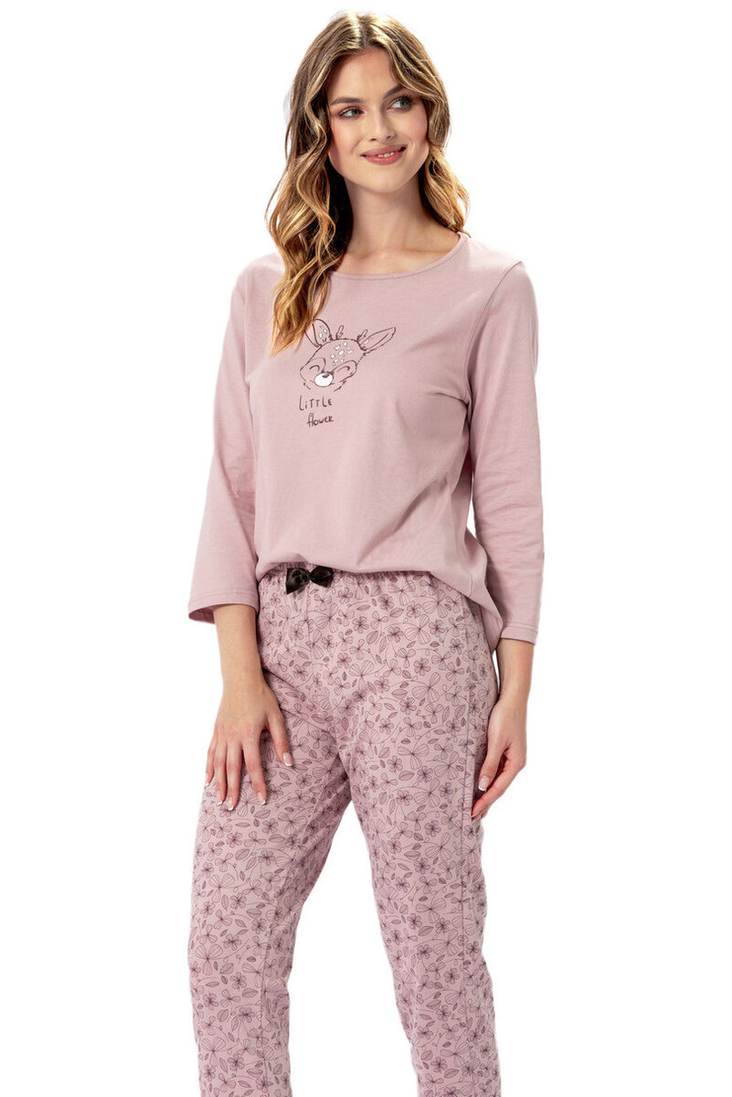 Růžové pyžamo pro ženy s potiskem a mašlí LEVEZA, pudrově růžová 2XL i170_101135705183