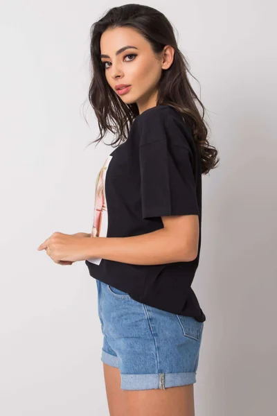 Černé bavlněné tričko s potiskem - Elegantní FPrice