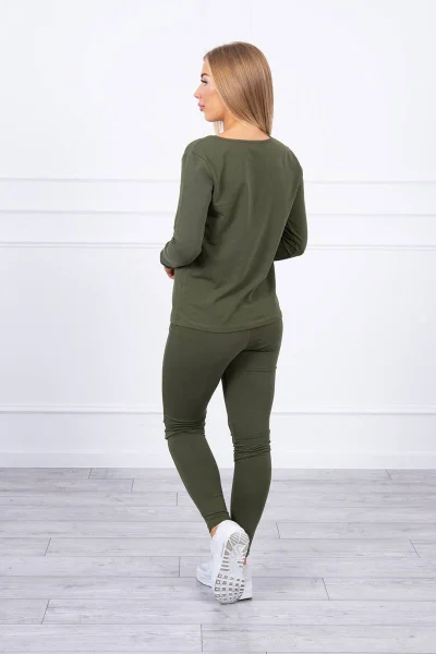 Khaki sada s knoflíky K-Fashion:  Halenka a kalhoty