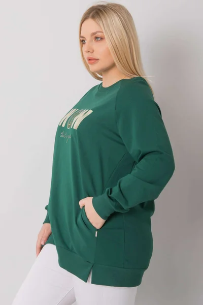 Dámská tmavě zelená plus size dámská halenka s kapsami FPrice