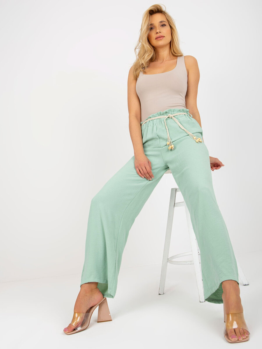 Zelené dámské látkové kalhoty s páskem - Pistáciový sen, jedna velikost i523_2016103350858