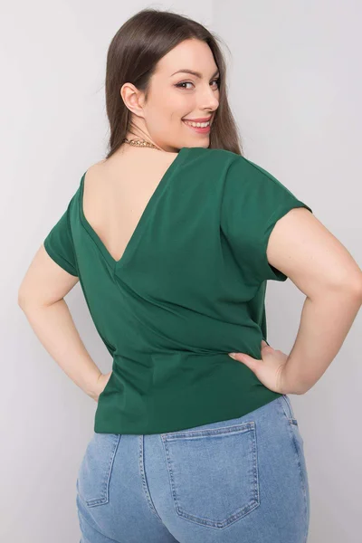 Dámské tmavě zelené bavlněné tričko plus velikosti FPrice