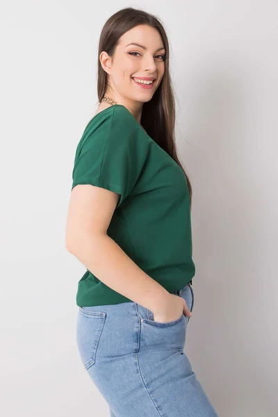 Dámské tmavě zelené bavlněné tričko plus velikosti FPrice