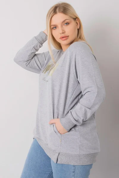 Dámská šedá melanžová plus size dámská halenka s kapsami FPrice