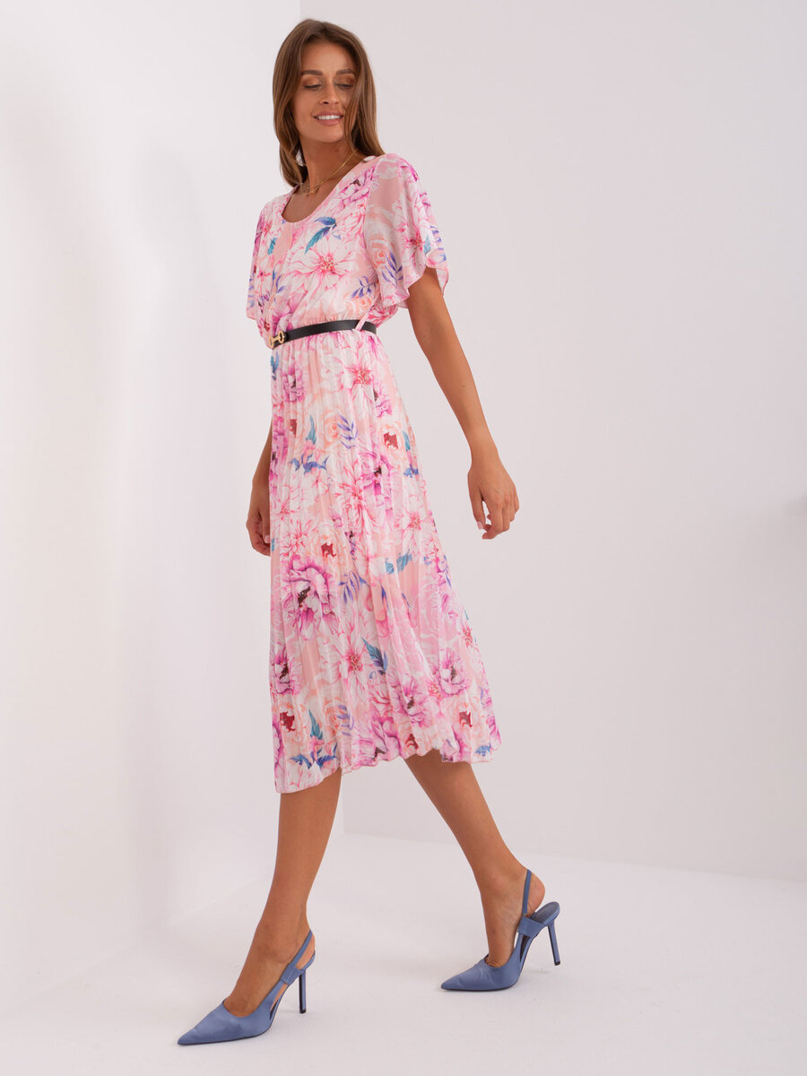 Růžové plisované květinové šaty FPrice, jedna velikost i523_2016103430987
