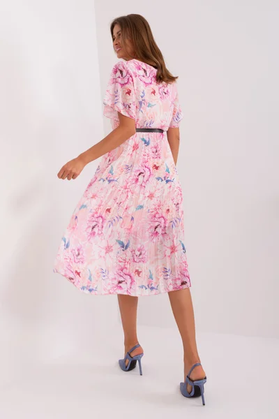Růžové plisované květinové šaty FPrice