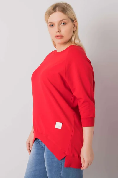 Dámská červená bavlněná plus size mikina bez kapuce FPrice