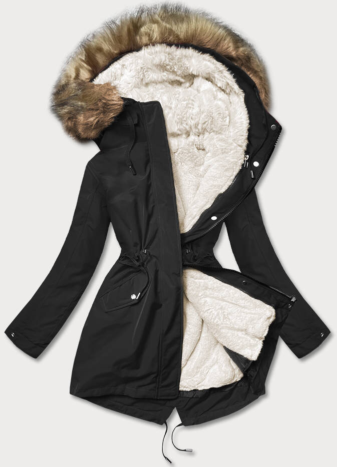 Zimní bunda s kožešinovou podšívkou pro ženy MHM, odcienie czerni XXL (44) i392_20501-48
