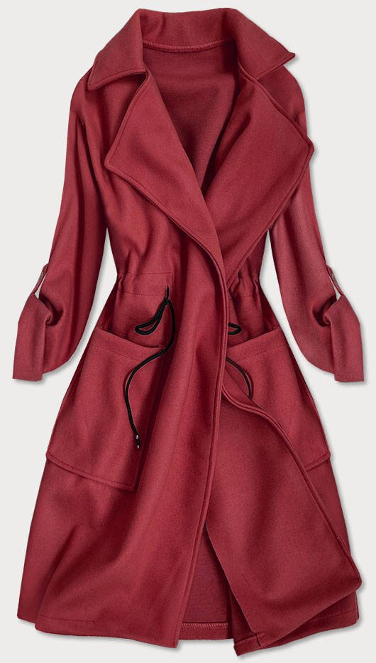 Volný dámský kabát v bordó barvě s klopami 2WXP4 MADE IN ITALY, Červená ONE SIZE i392_16732-50