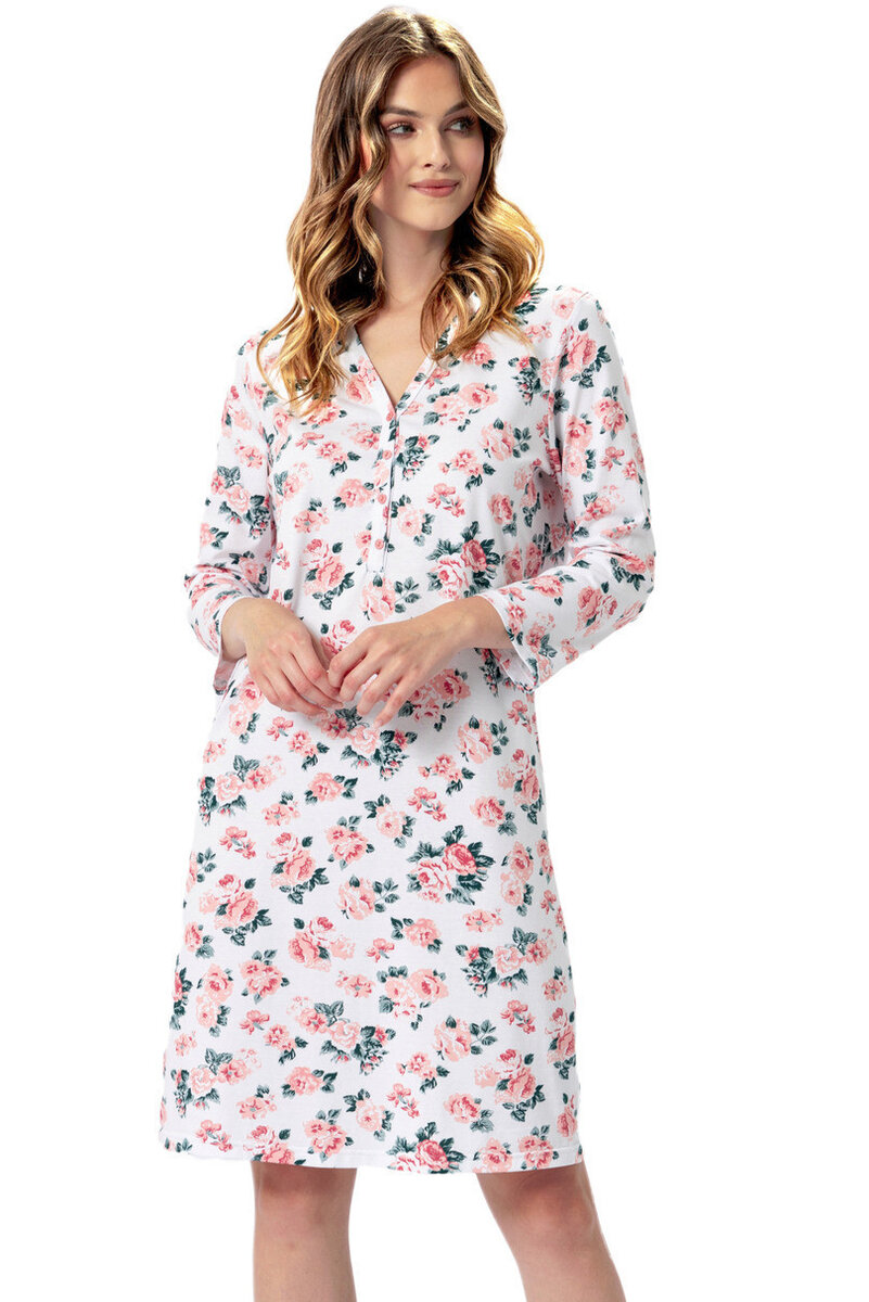 Vzorovaná dámská noční košile z měkké bavlny, BÍLÁ/PEACH M i170_101135002202