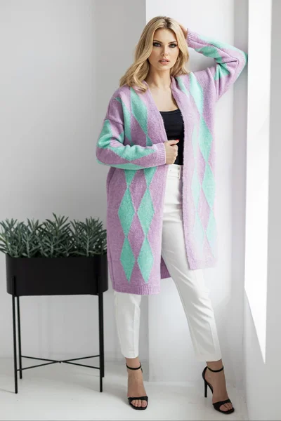 Geometrický dámský svetr s rozepínáním