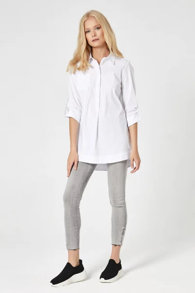 Oversize bílá dámská košile s kapsou - FPrice Lumide